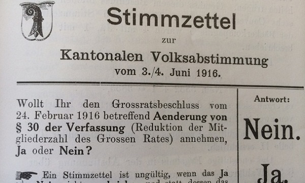 abstimmungszettel verkleinerung grosser rat 1916